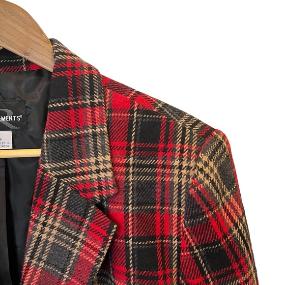 Vintage 90s wool blend single breasted plaid blazer red black tan lined 18 - Picture 5 of 11